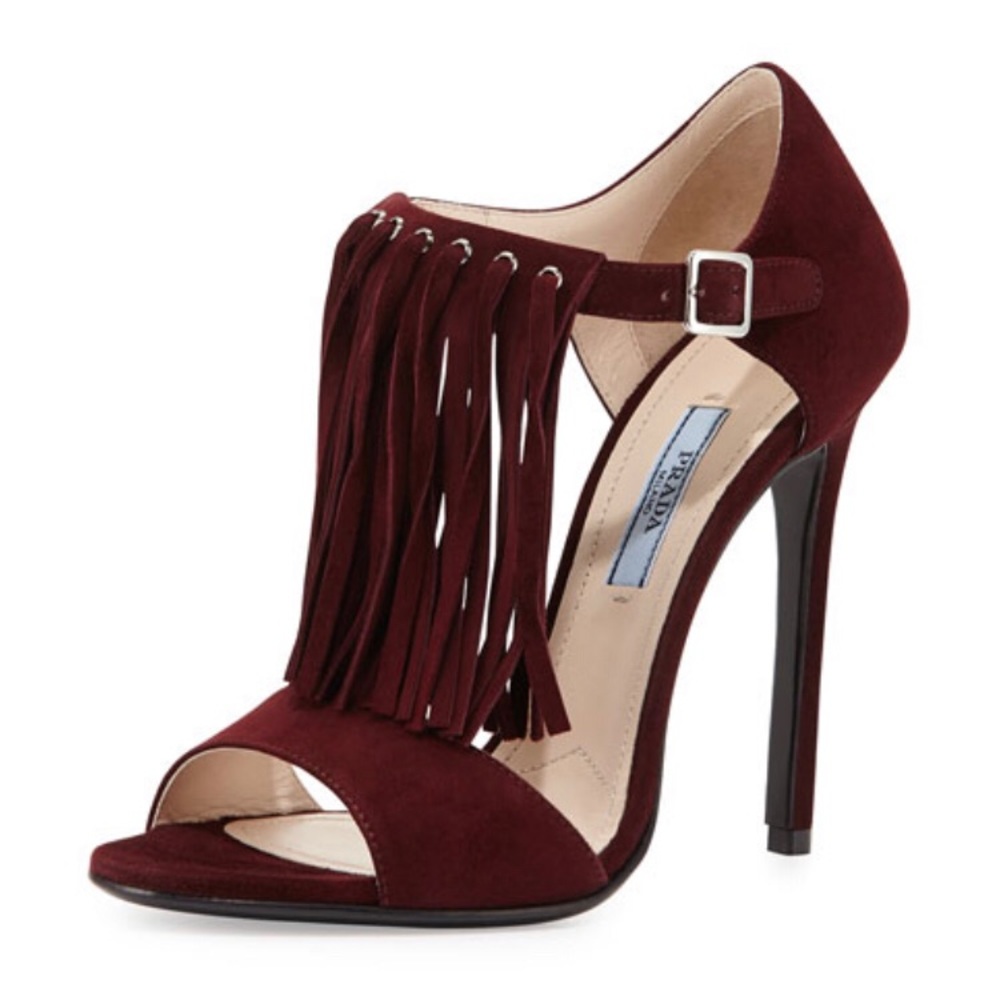 Prada suede brown fringe sandals 39.5 like new